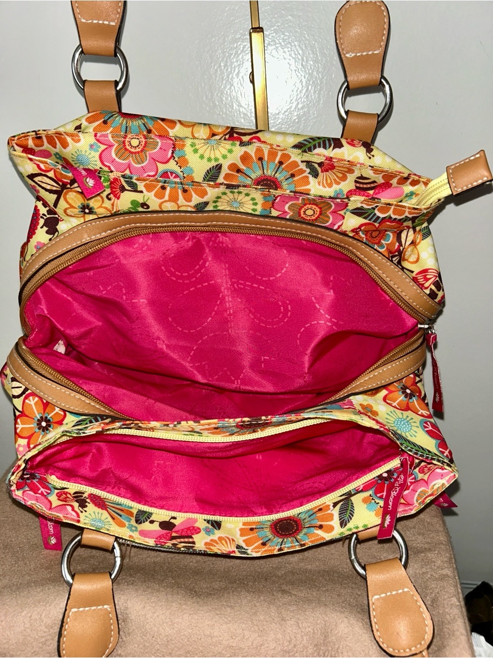 Lily Bloom Multicolor Floral Satchel with Tan Handles - Picture 3 of 5